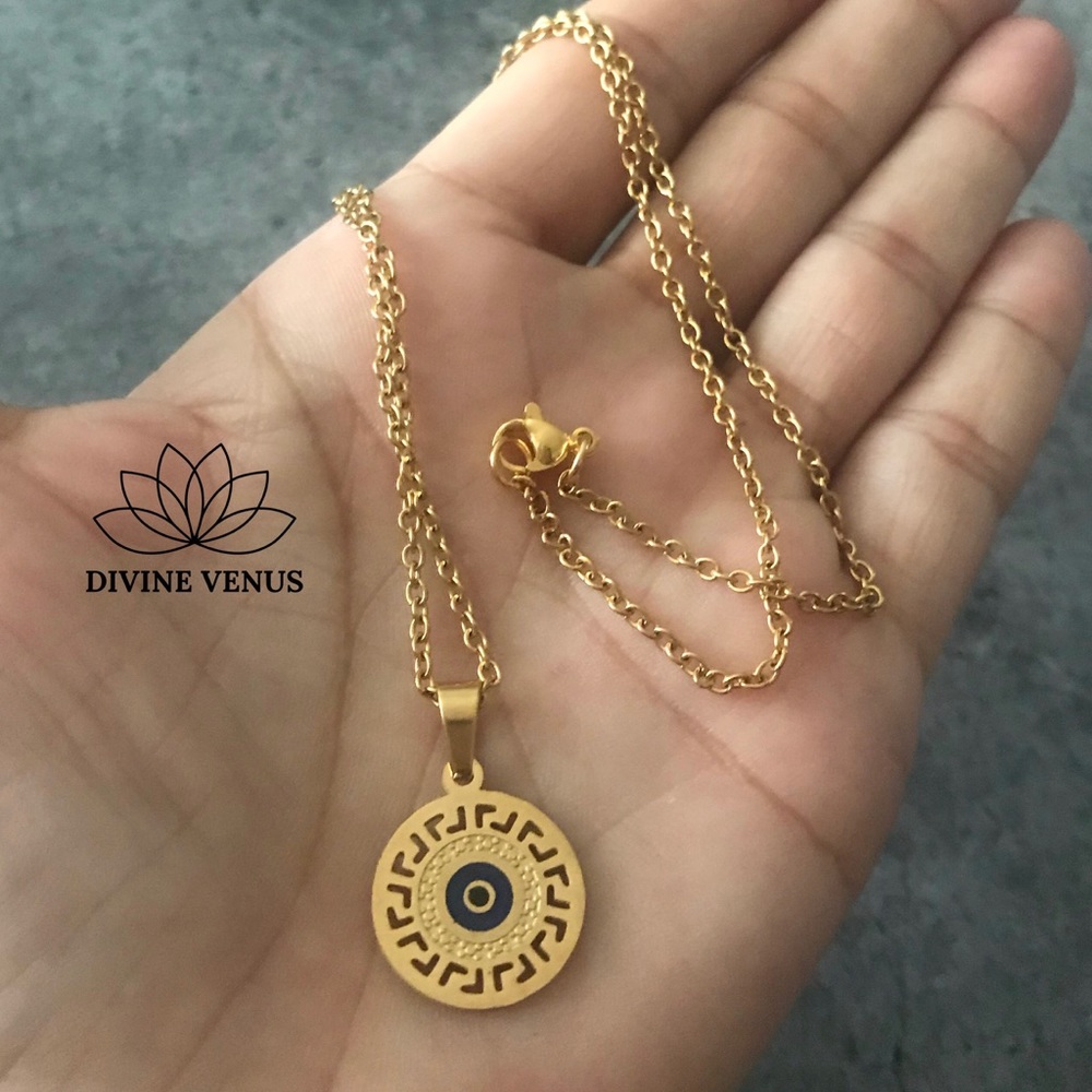 Evil Eye Gold Plated Stainless Steel Necklace - Picture 4 of 8